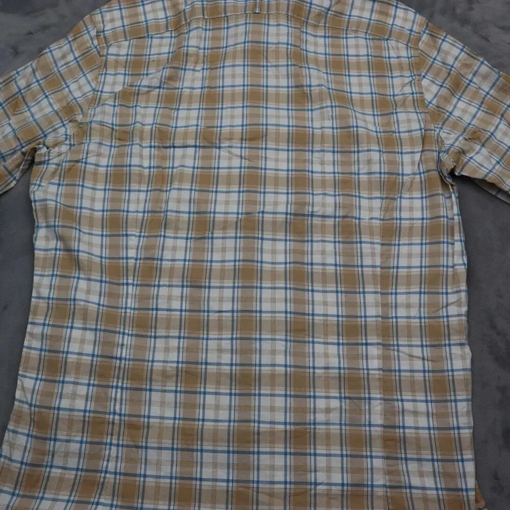 Banana Republic Shirt Mens Large Brown Plaid Button Up Flip Cuff Work Dress